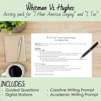 Preview of Whitman vs. Hughes: "I, Too" and "I Hear America Singing" Activity Pack 