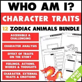 Preview of Chinese Zodiac Animal Activities Lunar New Year Character Development Worksheets