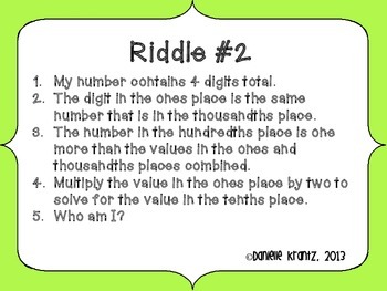 math worksheets grade 4 riddle Place Riddles Love Live Decimal Math Teachers  by Value
