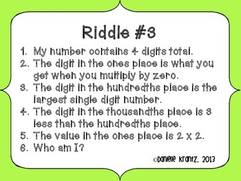 decimal place value riddles by live love math teachers pay teachers