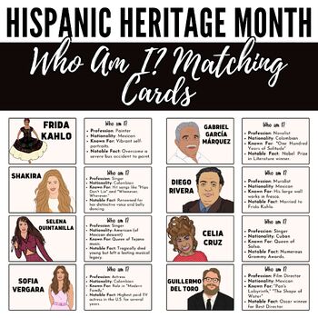 Preview of Who Am I? Matching Cards - Hispanic Heritage Month Matching Cards