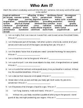 Preview of Who Am I? NC Essential Standard 5th Grade Science EOG Review