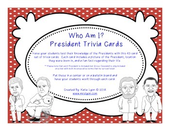 Preview of Who Am I? President Trivia Cards