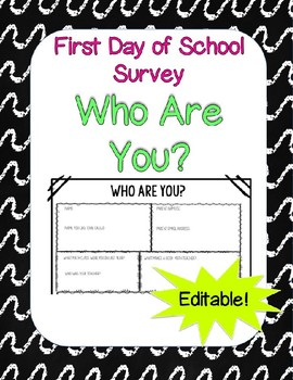 Preview of Who Are You? Survey--Editable, Secondary