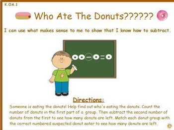 Preview of Who Ate the Donuts????: I Can Subtract- Activeboard Center (K.OA.1)