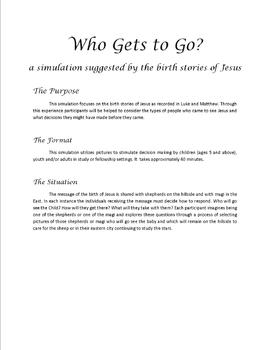 Preview of Who Gets To Go - a simulation suggested by the birth stories of Jesus