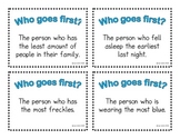 Who Goes First Task Cards