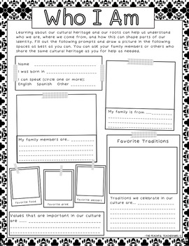 Who I am: All About Me and my Culture Worksheet - English and Spanish ...