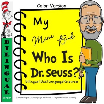 Preview of Who Is Dr. Seuss? Color English Mini Book + Spanish Version
