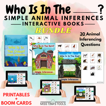 Preview of Who Is In The ____? Simple Animal Inferencing Interactive Books - BUNDLE