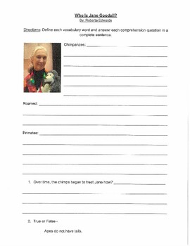 Preview of Who Is Jane Goodall? Comprehension Questions & Activities