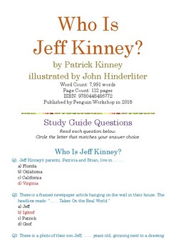 Preview of Who Is Jeff Kinney? by Patrick Kinney; Multiple-Choice Study Guide w/Answer Key