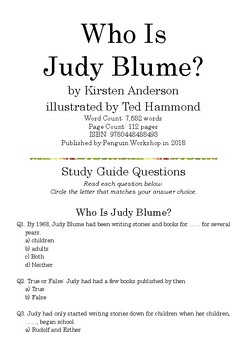Preview of Who Is Judy Blume? by Kirsten Anderson; Multiple-Choice Study Guide Quiz