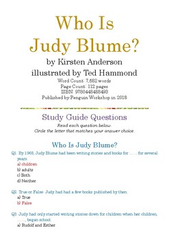 Preview of Who Is Judy Blume? by Kirsten Anderson; Multiple-Choice Study Guide w/Answer Key