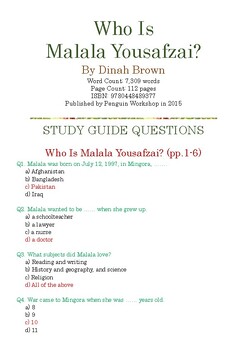 Preview of Who Is Malala Yousafzai? by Dinah Brown; Multiple-Choice Study Guide Quiz w/Ans