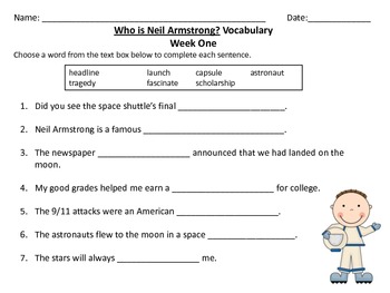 Who Is Neil Armstrong? Vocabulary Match game by Learning Is A Piece of Cake