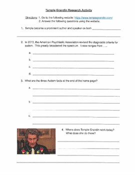 Preview of Who Is Temple Grandin? Comprehension Questions, Activities, & Answers