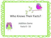 Who Knows Their Facts? Addition Game