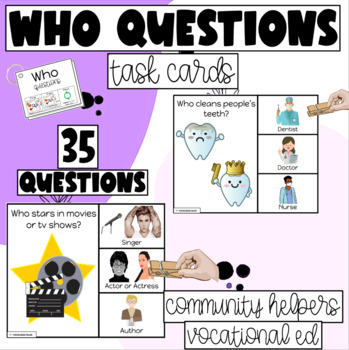 Preview of Who Questions Task Cards - Community Helpers WH Questions