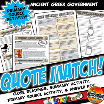 Preview of Who Said it? Ancient Greek Government Quote Match-Democracy, Oligarchy, Monarchy