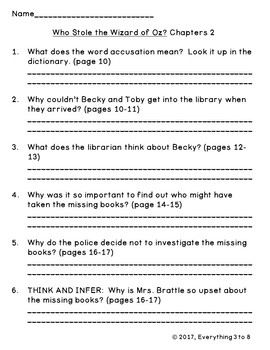 Who Stole the Wizard of Oz Level P Guided Reading Comprehension Questions
