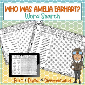 Preview of Who Was Amelia Earhart Word Search Puzzle Activity