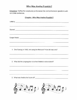 Preview of Who Was Aretha Franklin? Comprehension Questions, Activities, & Answer Key