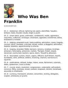 Preview of Who Was Ben Franklin - Vocabulary List