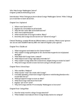 Preview of Who Was George Washington Carver Chapter Questions + KEY