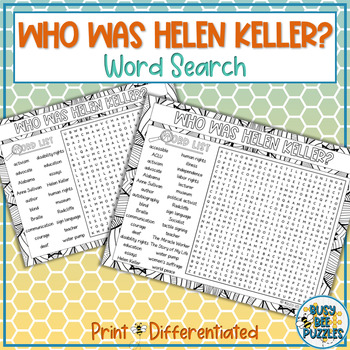 Preview of Who Was Helen Keller Word Search Puzzle Activity