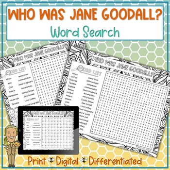 Preview of Who Was Jane Goodall Word Search Puzzle Activity