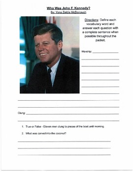 Preview of Who Was John F. Kennedy? Comprehension Questions