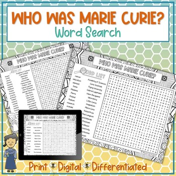 Preview of Who Was Marie Curie Word Search Puzzle Activity