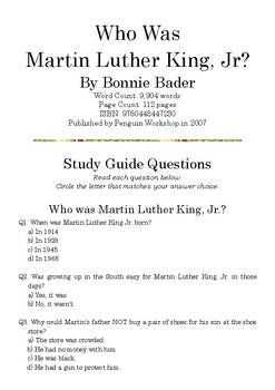 Preview of Who Was Martin Luther King, Jr? by Bonnie Bader; Multiple-Choice Quiz