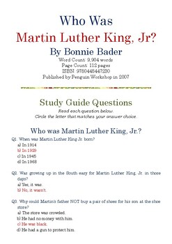 Preview of Who Was Martin Luther King, Jr? by Bonnie Bader; Multiple-Choice Quiz w/Ans Key