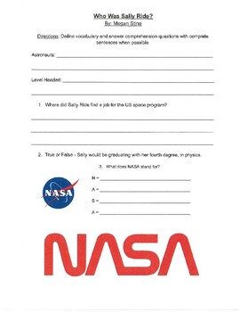 Preview of Who Was Sally Ride? Comprehension Questions & Activities