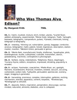 Preview of Who Was Thomas Alva Edison - Vocabulary List