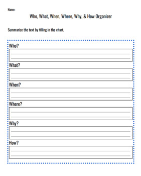 Preview of Who, What, When, Where, Why, & How Graphic Organizer