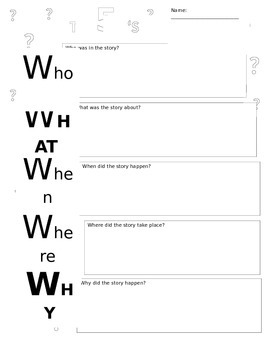 Preview of Who, What, When, Where, Why Worksheet