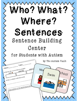 Preview of Who What Where Simple Sentence Writing Activity for Classroom Centers