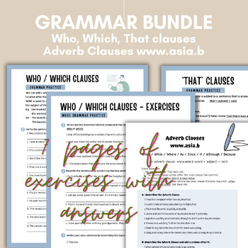 Preview of Who, Which & That Clauses + Adverb Clauses (www.asia.b) Worksheets Bundle