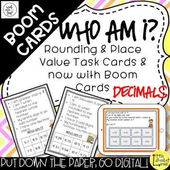 Preview of Who am I? task cards for place value & rounding decimals with Boom Cards