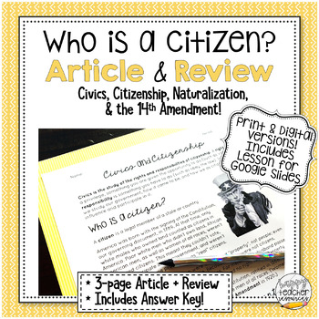 Preview of Who is a Citizen? Civics & Citizenship Article & Review for American Government