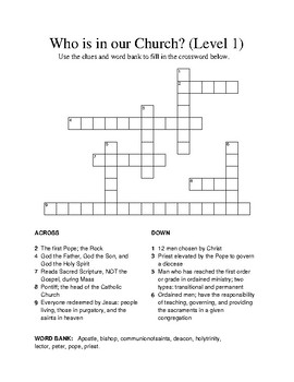 Who is in our Church Crossword Level 1 by Mrs Flusche Teaches CCD