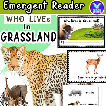 Preview of Who lives in Grassland - Emergent Reader Kindergarten & First Grade Mini Book