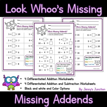 Preview of Who's Missing Addends Addition and Subtraction: Differentiated