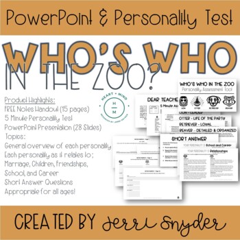 Preview of Who's Who In The Zoo Personality Test and PowerPoint FACS, FCS, CTE