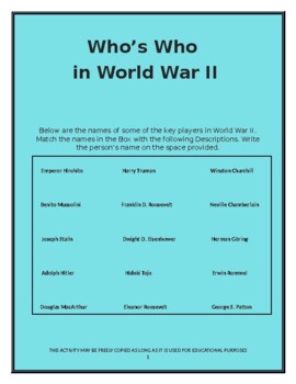 Preview of Who's Who in World War II Matching Activity 