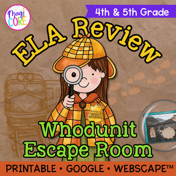 Preview of Whodunit Reading Comprehension Review Escape Room & Webscape™  4th 5th Grade ELA