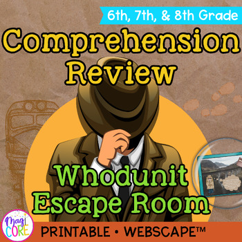 Preview of Whodunit Reading Comprehension Review Escape Room & Webscape™ 6th 7th 8th Grade